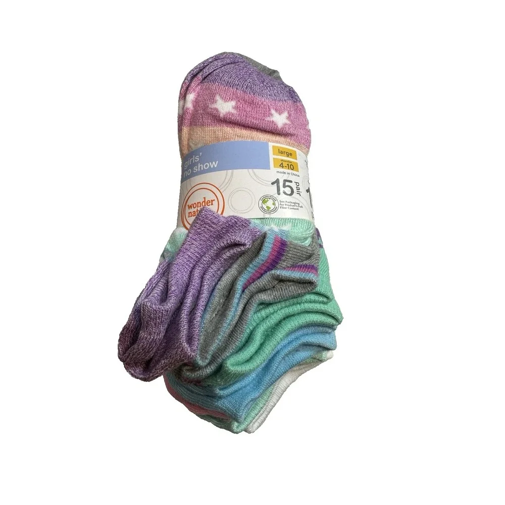 wonder‎ nations girls 15 pack no show ankle socks size large 4-10